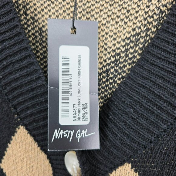 Nasty Gal Wild Flower Knit Cardigan Sweater XS S Black Camel Diamond Buttons New - Picture 5 of 11